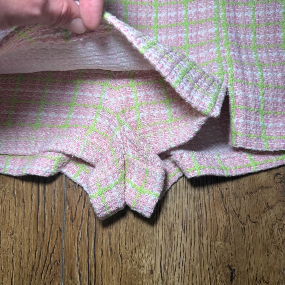 ZARA Tweed Pink Green Plaid‎ Mini Skort Skirt Womens S Barbiecore  preppy shorts - Picture 7 of 11